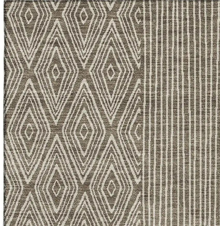 Brown And Beige Geometric Washable Area Rug With UV Protection Photo 2