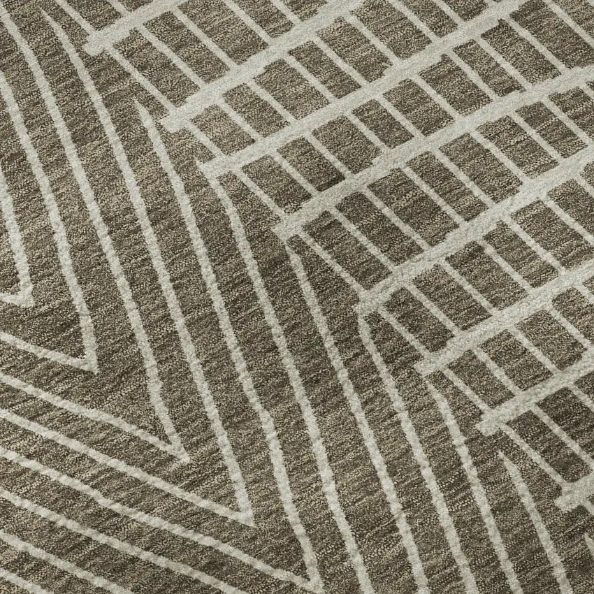 Brown And Beige Geometric Washable Area Rug With UV Protection Photo 9