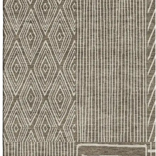 Brown And Beige Geometric Washable Area Rug With UV Protection Photo 3