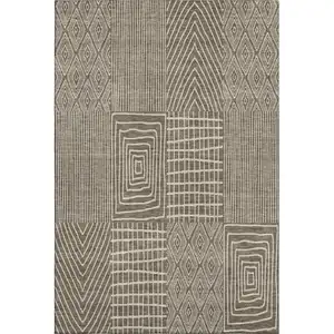 Photo of Brown And Beige Geometric Washable Area Rug With UV Protection