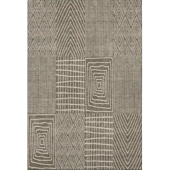 Brown And Beige Geometric Washable Area Rug With UV Protection Photo 3