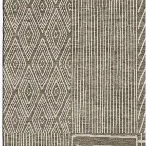 Photo of Brown And Beige Geometric Washable Area Rug With UV Protection