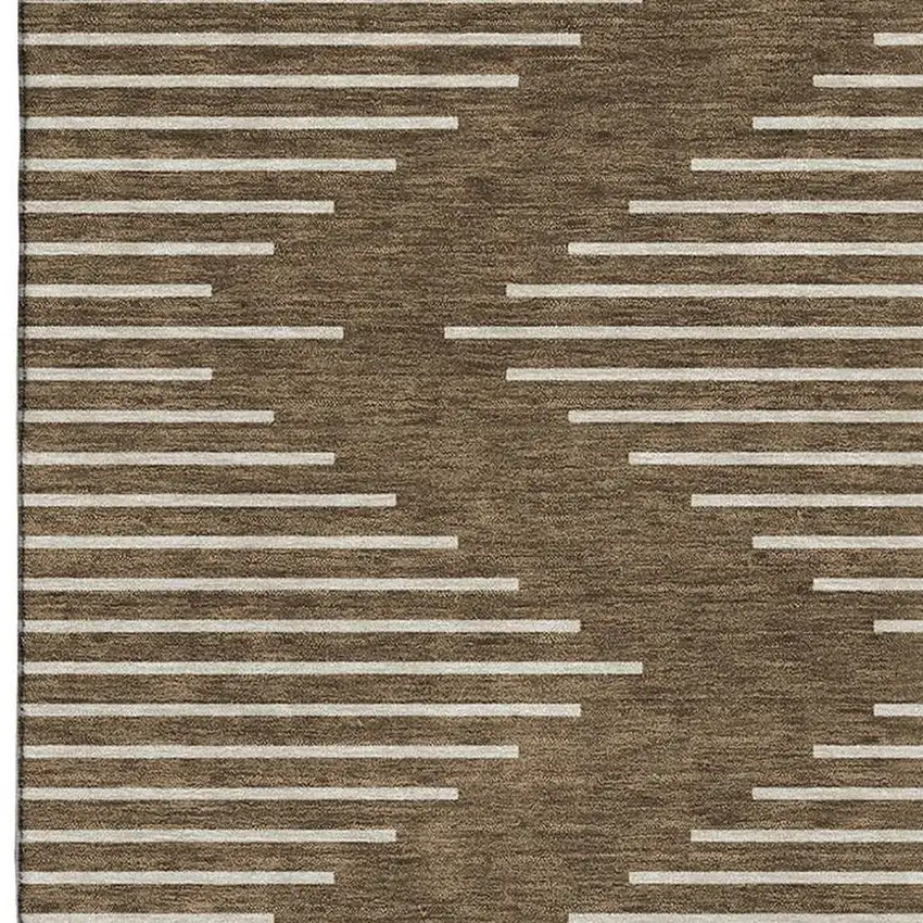 Brown And Beige Geometric Washable Area Rug With UV Protection Photo 3