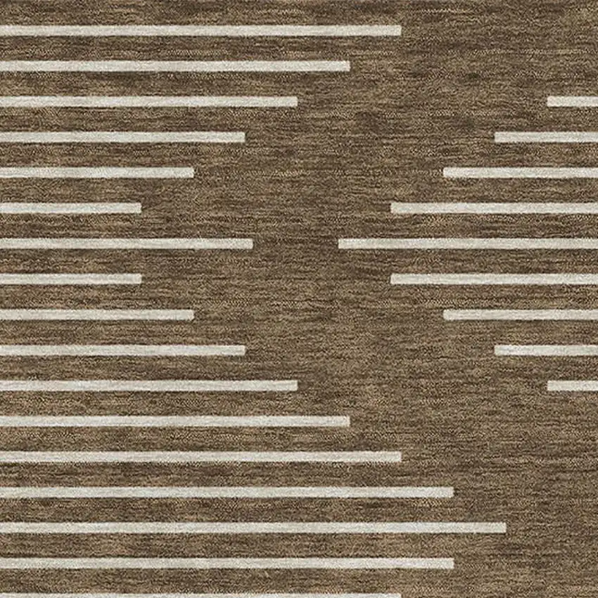 Brown And Beige Geometric Washable Area Rug With UV Protection Photo 2