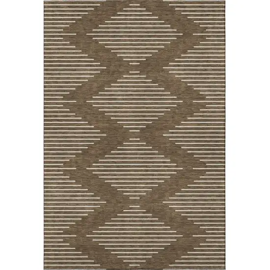 Brown And Beige Geometric Washable Area Rug With UV Protection Photo 3