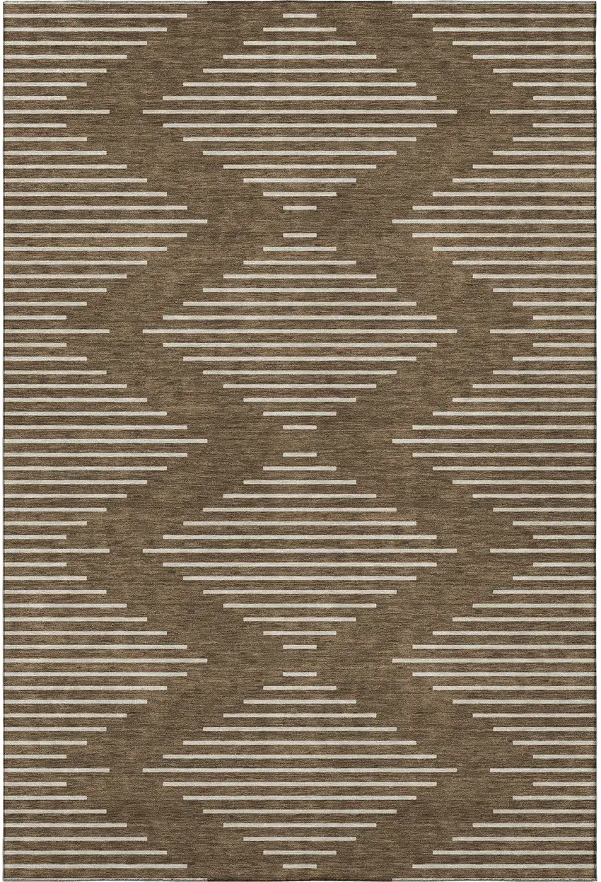 Brown And Beige Geometric Washable Area Rug With UV Protection Photo 3