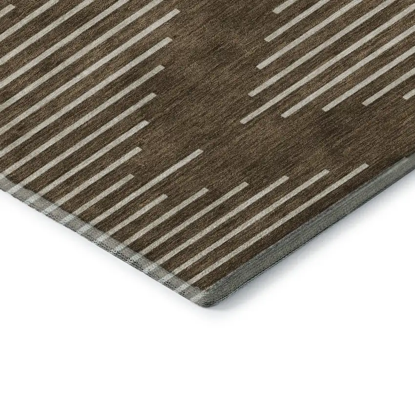 Brown And Beige Geometric Washable Area Rug With UV Protection Photo 6