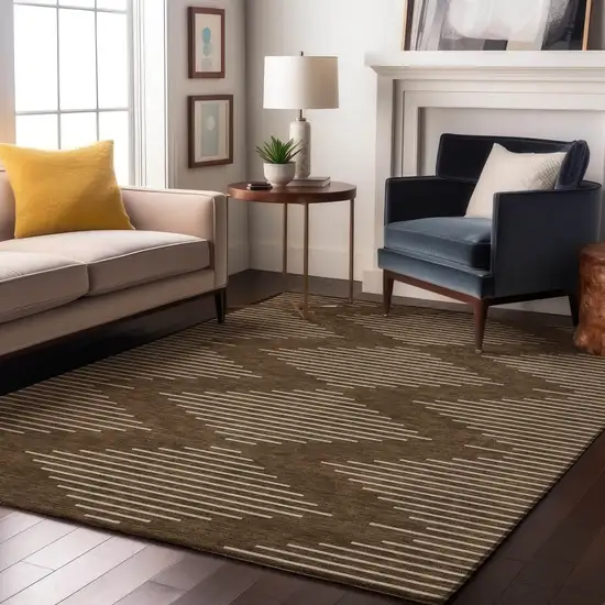 Brown And Beige Geometric Washable Area Rug With UV Protection Photo 3