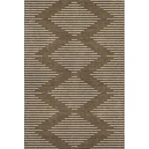 Photo of Brown And Beige Geometric Washable Area Rug With UV Protection