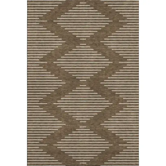 Brown And Beige Geometric Washable Area Rug With UV Protection Photo 1