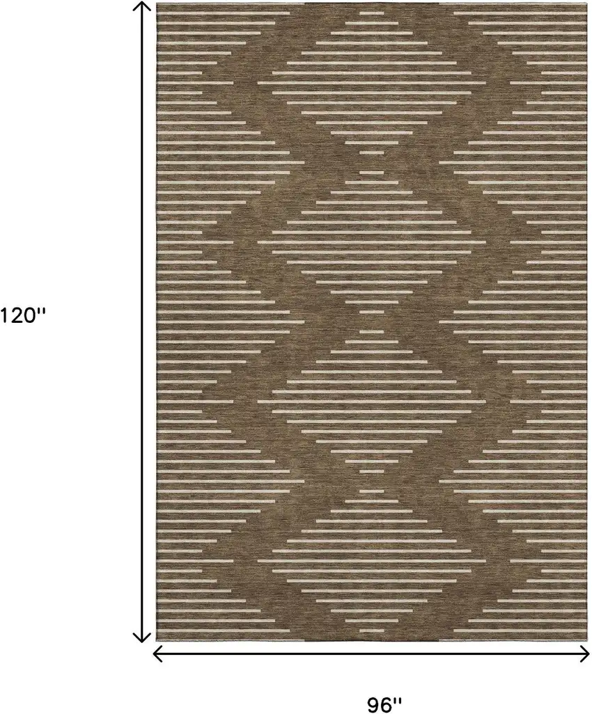 Brown And Beige Geometric Washable Area Rug With UV Protection Photo 9