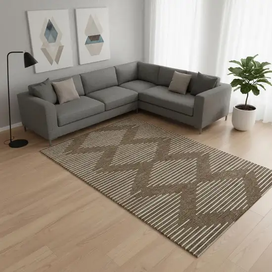 Brown And Beige Geometric Washable Area Rug With UV Protection Photo 2