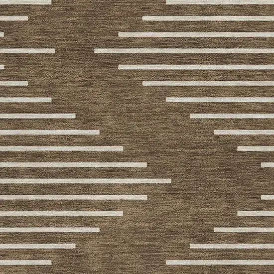 Brown And Beige Geometric Washable Area Rug With UV Protection Photo 2