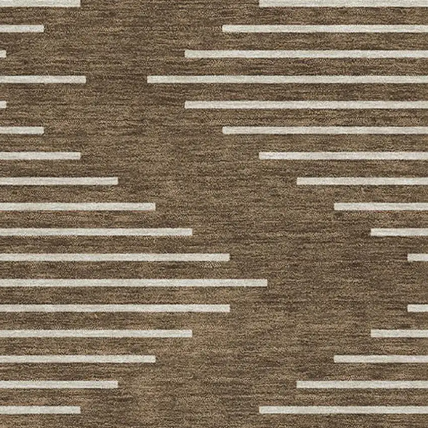 Brown And Beige Geometric Washable Area Rug With UV Protection Photo 2