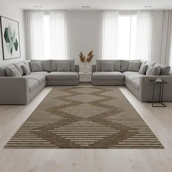 Brown And Beige Geometric Washable Area Rug With UV Protection Photo 2