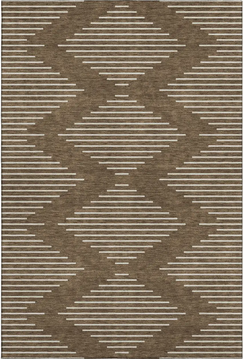 Brown And Beige Geometric Washable Area Rug With UV Protection Photo 1