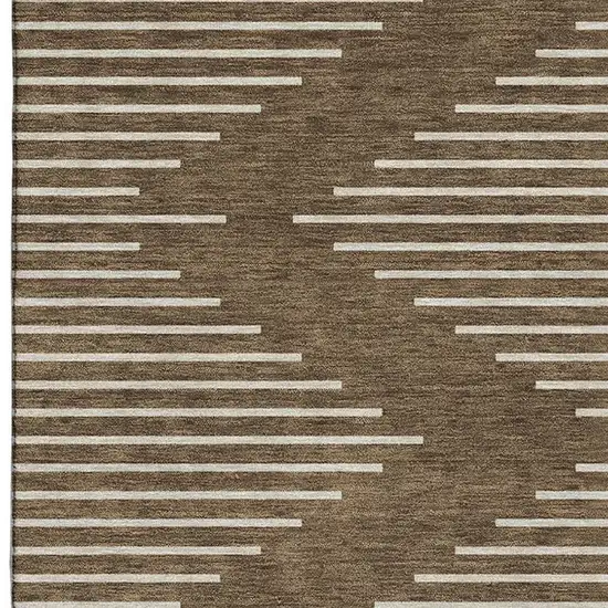 Brown And Beige Geometric Washable Area Rug With UV Protection Photo 3