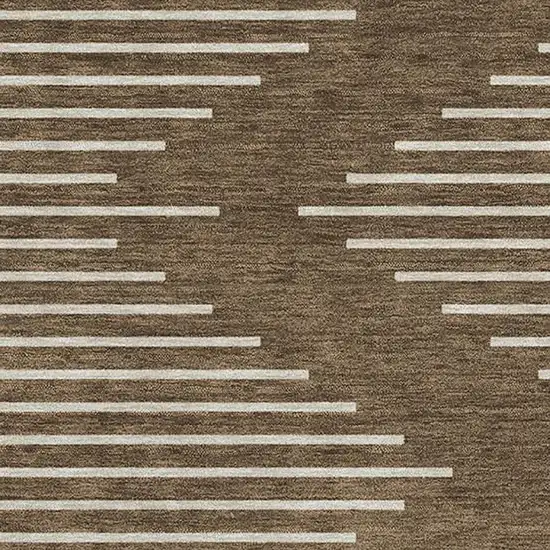 Brown And Beige Geometric Washable Area Rug With UV Protection Photo 2