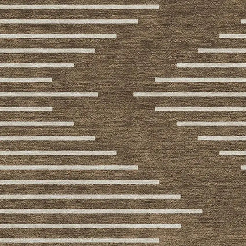 Brown And Beige Geometric Washable Area Rug With UV Protection Photo 2