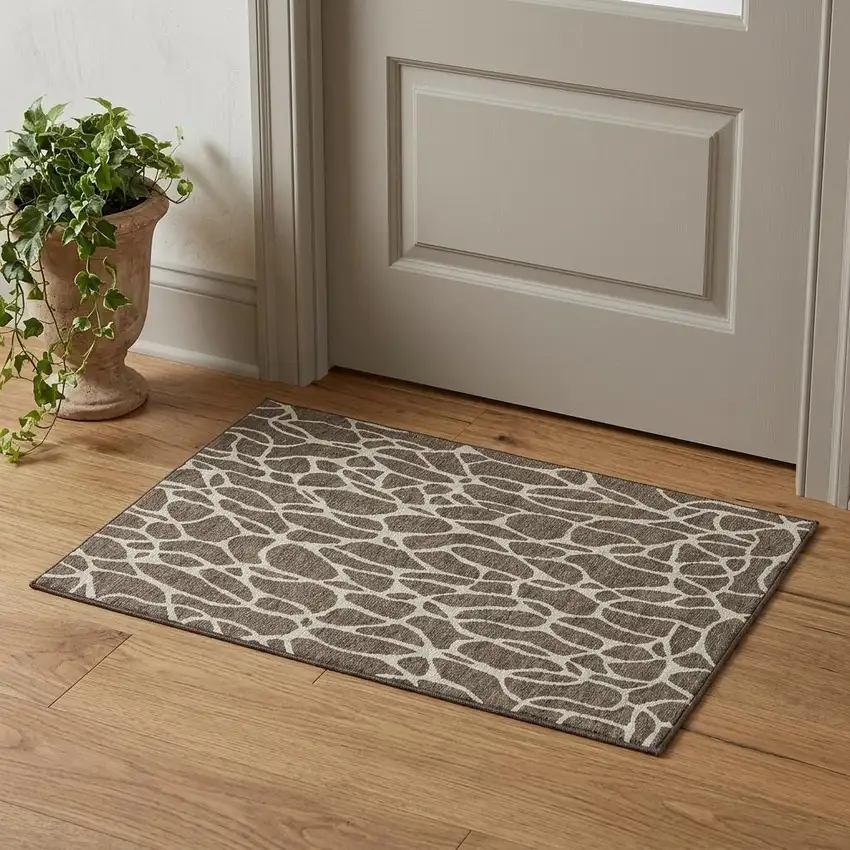 Brown And Beige Geometric Washable Area Rug With UV Protection Photo 1