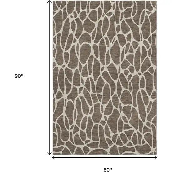 Brown And Beige Geometric Washable Area Rug With UV Protection Photo 8