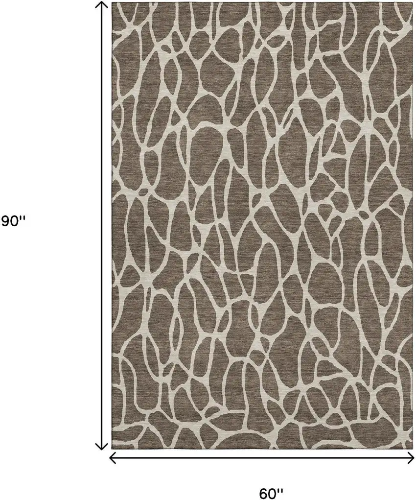 Brown And Beige Geometric Washable Area Rug With UV Protection Photo 8