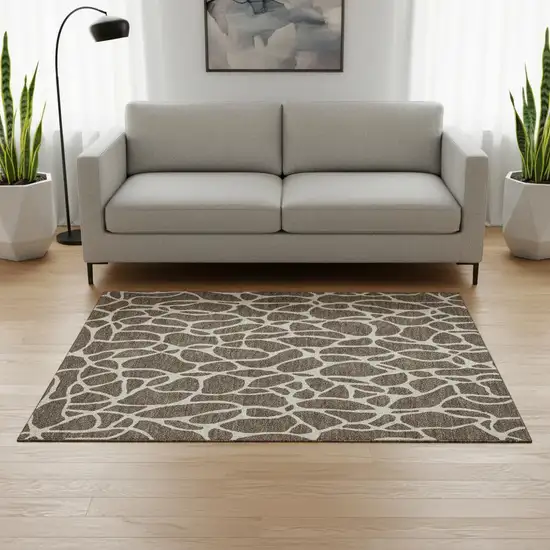 Brown And Beige Geometric Washable Area Rug With UV Protection Photo 2