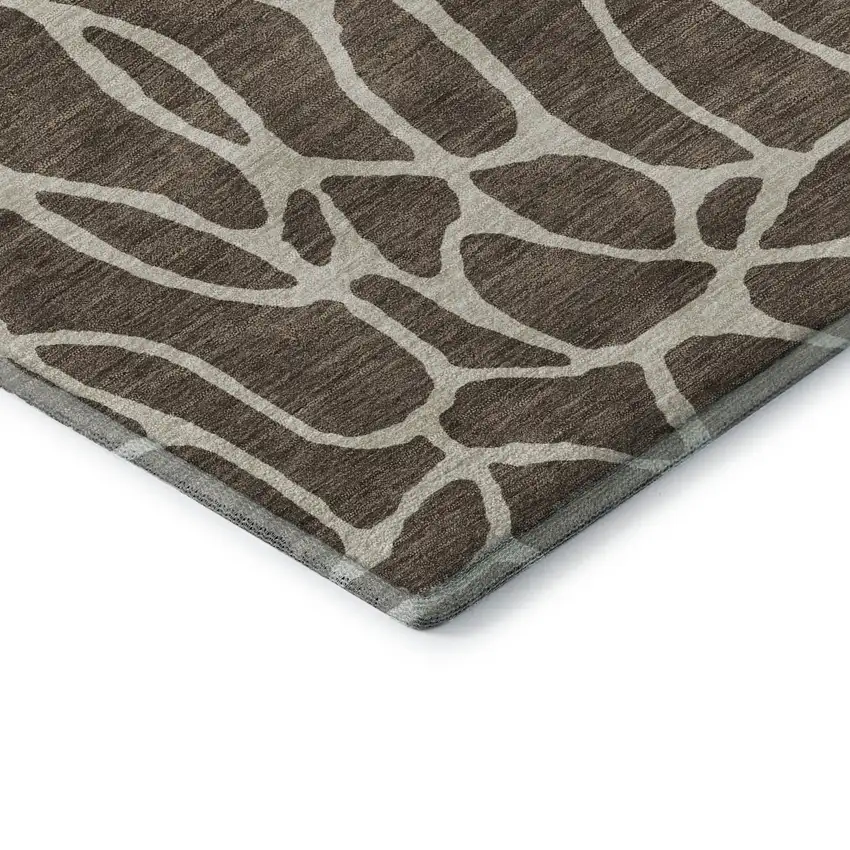 Brown And Beige Geometric Washable Area Rug With UV Protection Photo 7