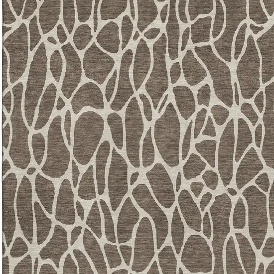 Brown And Beige Geometric Washable Area Rug With UV Protection Photo 3