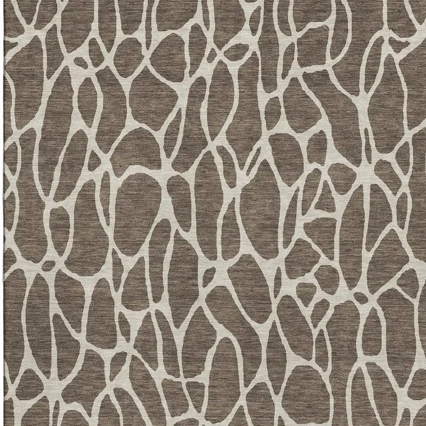 Brown And Beige Geometric Washable Area Rug With UV Protection Photo 3