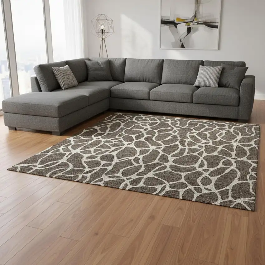 Brown And Beige Geometric Washable Area Rug With UV Protection Photo 2