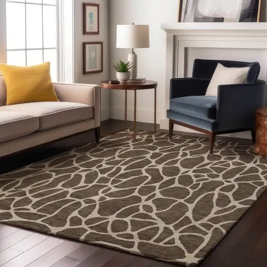 Brown And Beige Geometric Washable Area Rug With UV Protection Photo 4