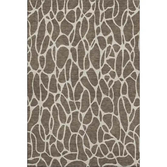 Brown And Beige Geometric Washable Area Rug With UV Protection Photo 1