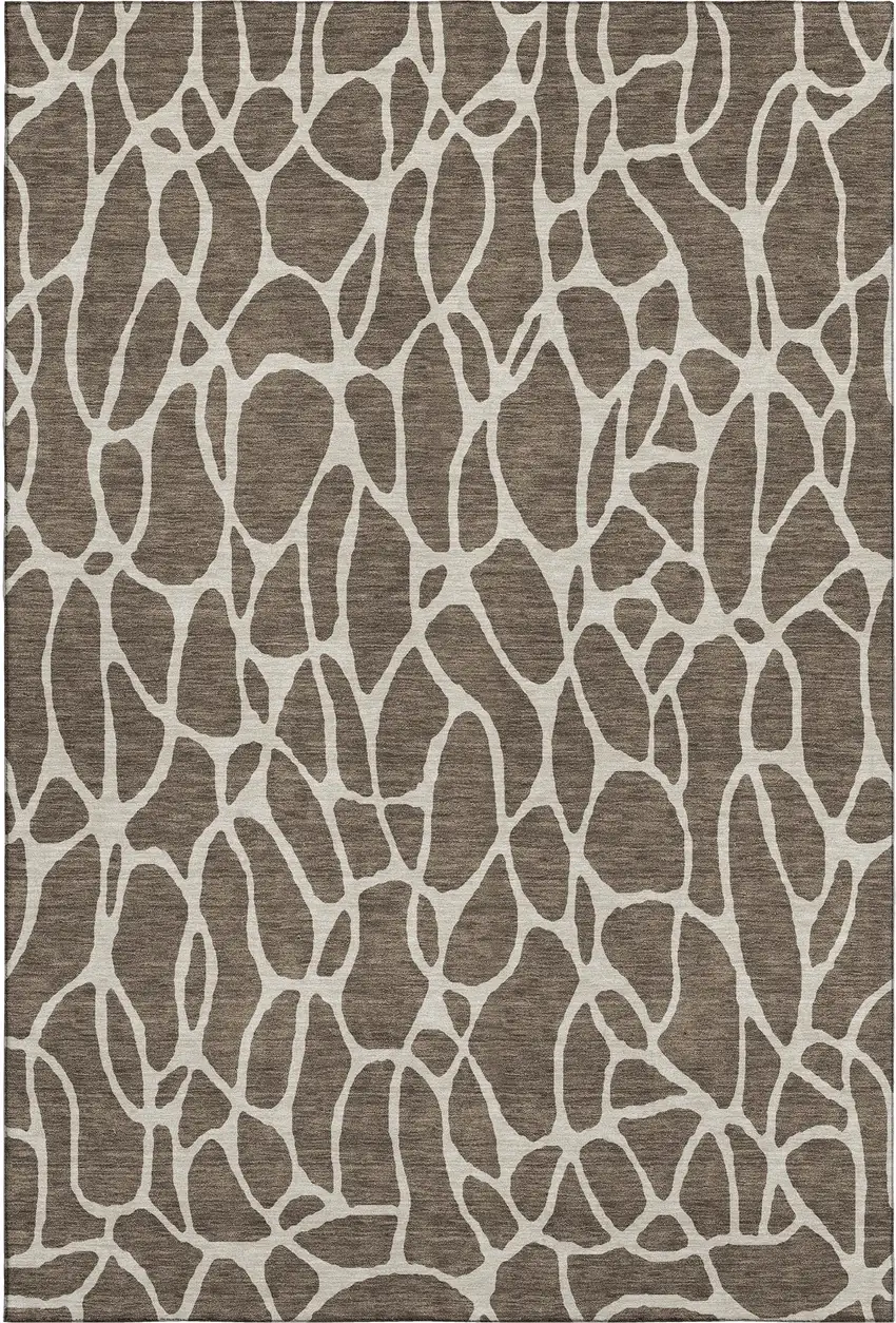 Brown And Beige Geometric Washable Area Rug With UV Protection Photo 1