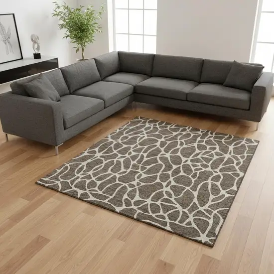 Brown And Beige Geometric Washable Area Rug With UV Protection Photo 2
