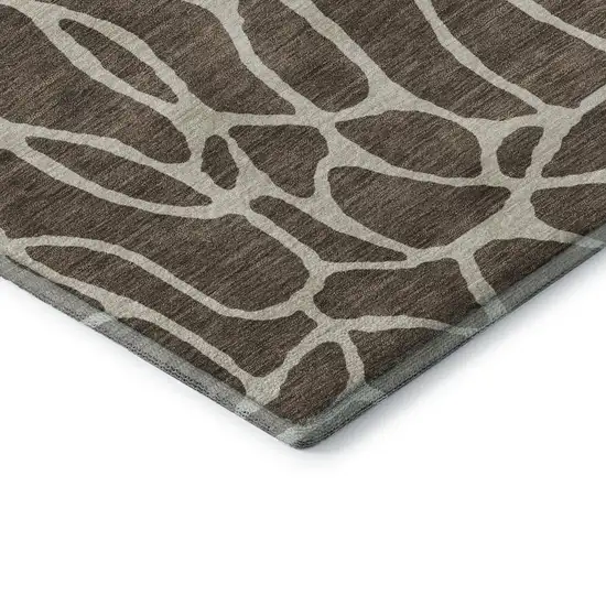 Brown And Beige Geometric Washable Area Rug With UV Protection Photo 7