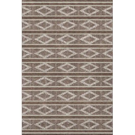 Brown And Beige Geometric Washable Area Rug With UV Protection Photo 2