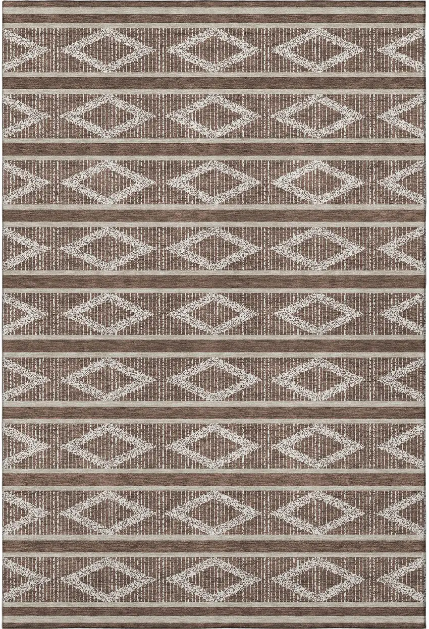 Brown And Beige Geometric Washable Area Rug With UV Protection Photo 2