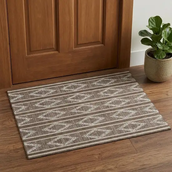 Brown And Beige Geometric Washable Area Rug With UV Protection Photo 1