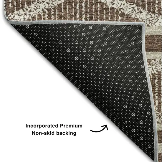 Brown And Beige Geometric Washable Area Rug With UV Protection Photo 5