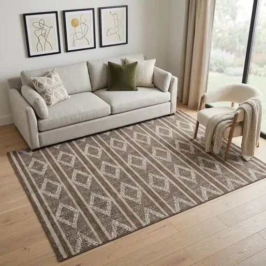 Brown And Beige Geometric Washable Area Rug With UV Protection Photo 1