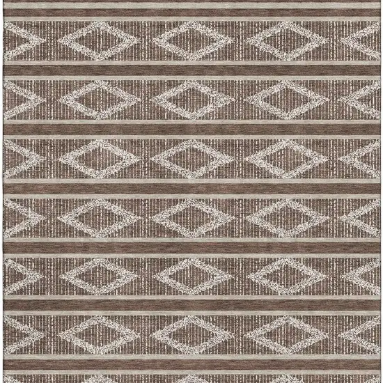Brown And Beige Geometric Washable Area Rug With UV Protection Photo 2