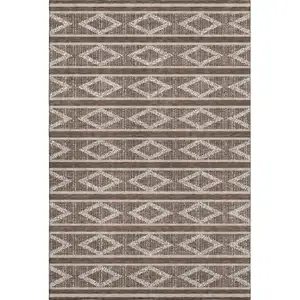 Photo of Brown And Beige Geometric Washable Area Rug With UV Protection