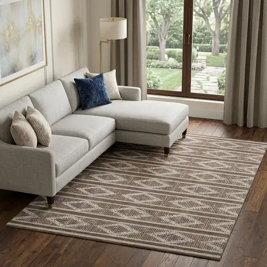 Brown And Beige Geometric Washable Area Rug With UV Protection Photo 1