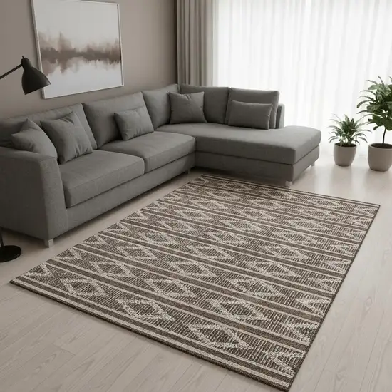 Brown And Beige Geometric Washable Area Rug With UV Protection Photo 2