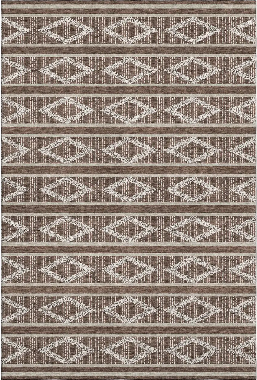 Brown And Beige Geometric Washable Area Rug With UV Protection Photo 1