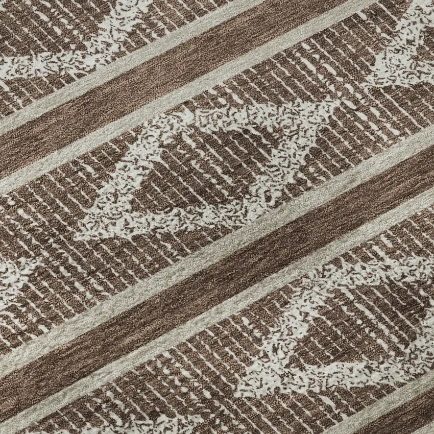 Brown And Beige Geometric Washable Area Rug With UV Protection Photo 8