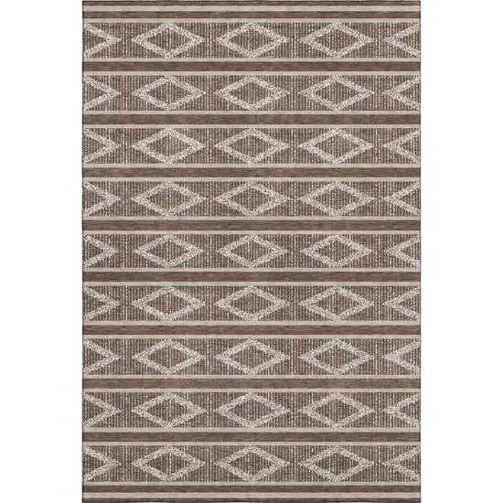 Brown And Beige Geometric Washable Area Rug With UV Protection Photo 1