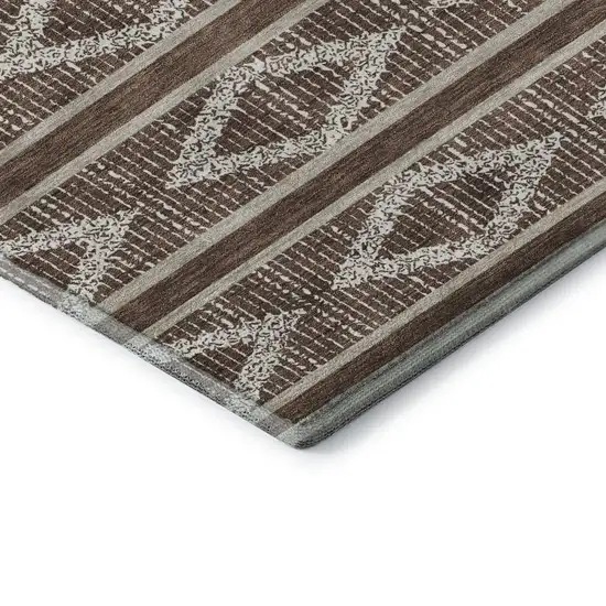 Brown And Beige Geometric Washable Area Rug With UV Protection Photo 7