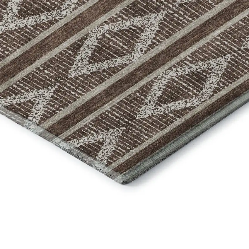 Brown And Beige Geometric Washable Area Rug With UV Protection Photo 7